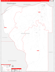 Hood River County, OR Wall Map Zip Code Red Line Style 2024